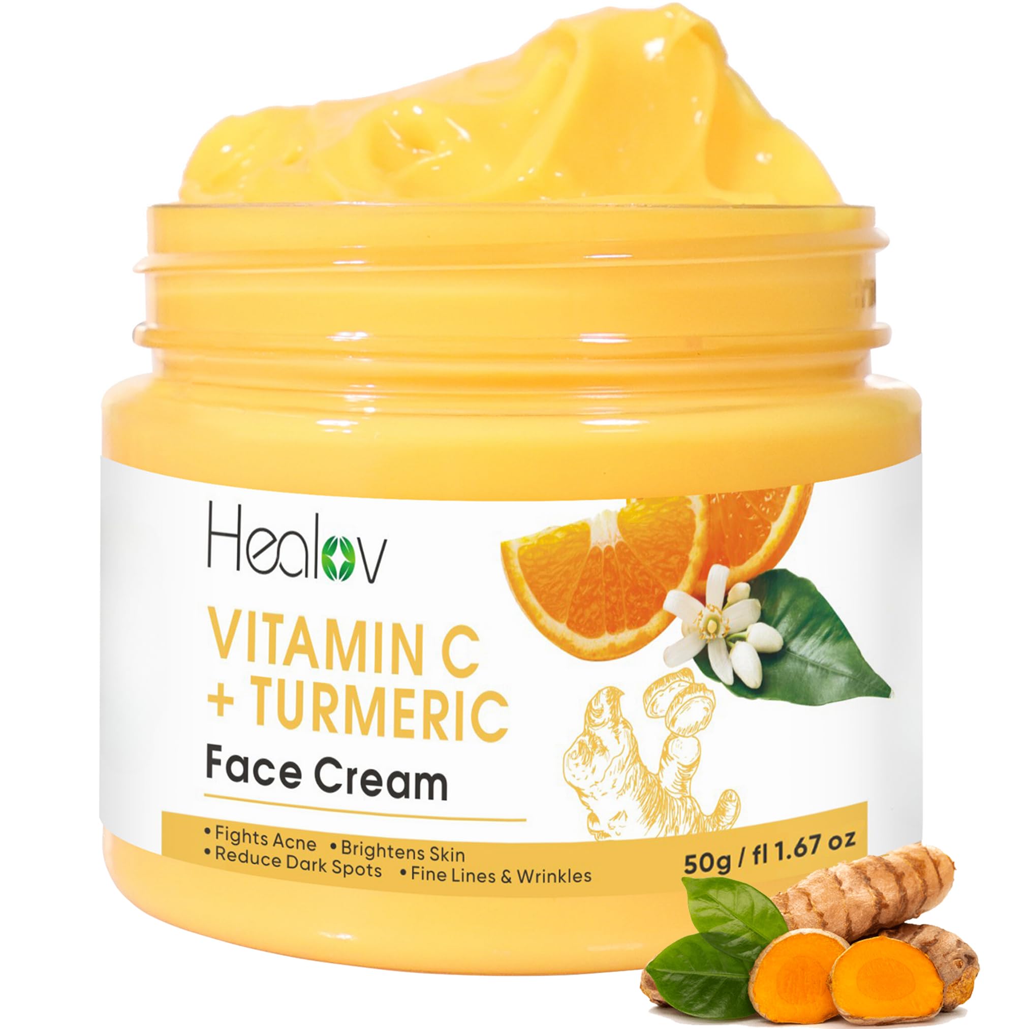Healov Turmeric Face Cream for Dark Spots – Natural Turmeric Skin Brightening Lotion for Face & Body – Cleanse Skin, Fight Acne, Even Tone, Clear Scars, Sun Damage, & Hyperpigmentation – 50g / 1.67oz